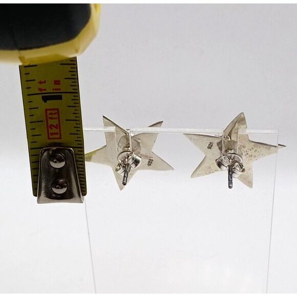 Handmade Sterling Silver Red Orange Coral Star Earrings Spiky Studs - Picture 2 of 3